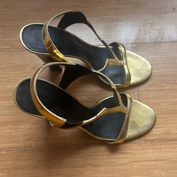 Gold Metallic Open Toe Heels Real Leather - Picture 4 of 4